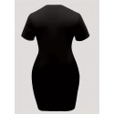 Plus Size Letter Print Dress, Casual Short Sleeve Crew Neck Dress For Spring & Summer, Women's Plus Size&nbsp;Clothing